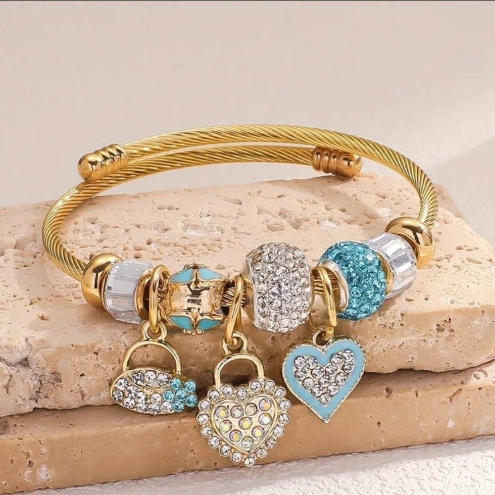 Jewel Badgley Mischka Gold-Tone Bracelet with Turquoise and Clear Charms
